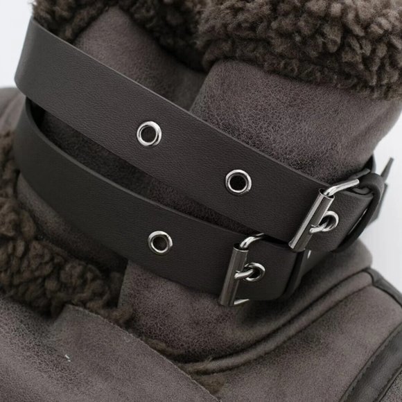 ZARA NEW WOMEN FAUX LEATHER SHEARLING DOUBLE-FACED BIKER JACKET GRAY 3548/243 XL - Picture 15 of 15